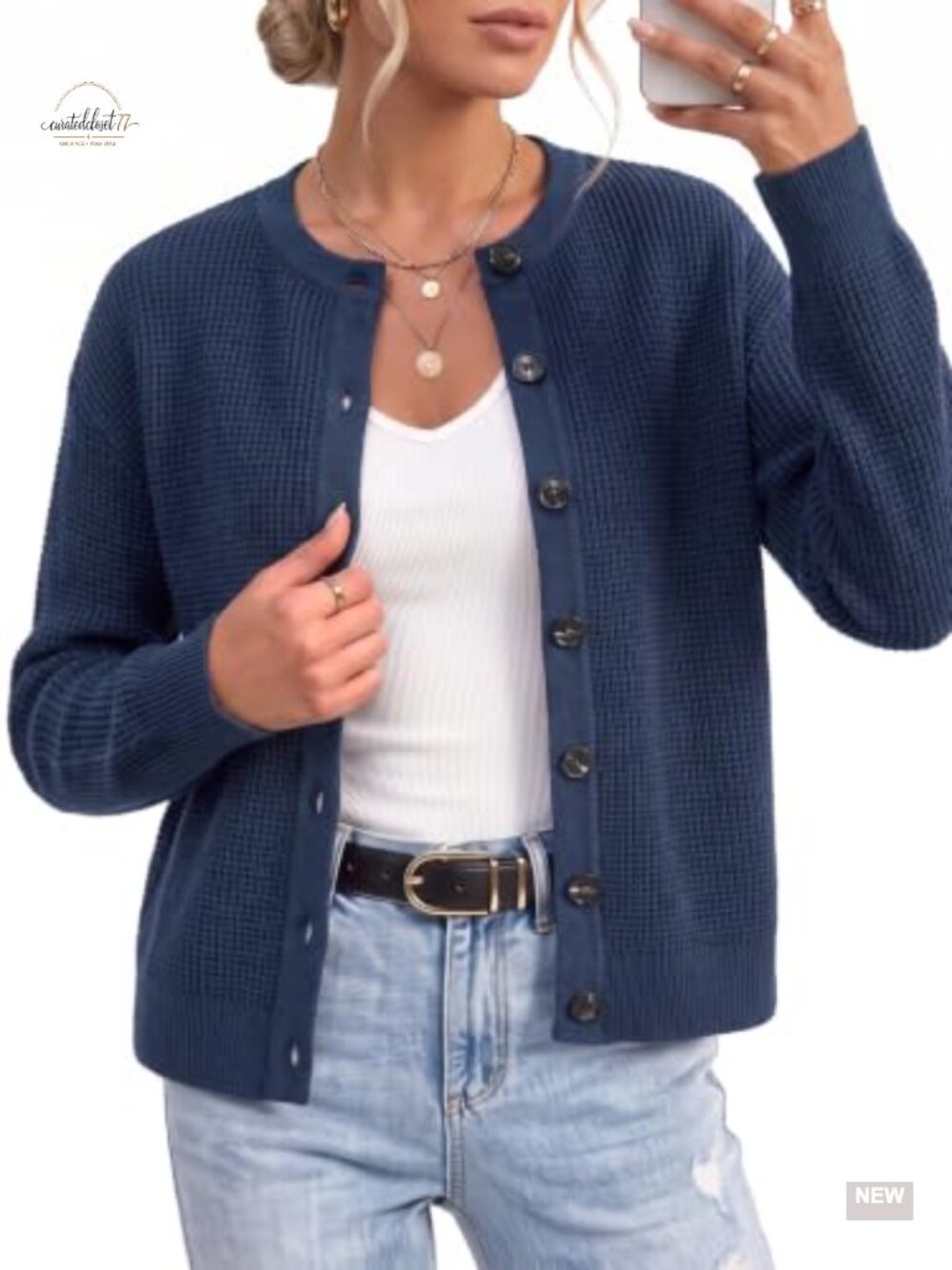 Chunky Knit Button Up Cotton Cardigan Crew Neck Relaxed Fit Fall Casual Work